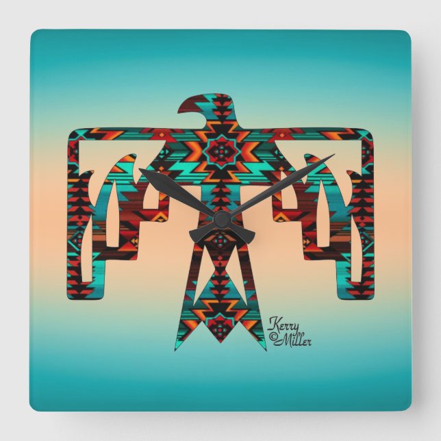 Tribal Thunderbird Wall Clock Quadratische Wanduhr (Vorderseite)