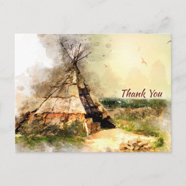 Tribal Tipi und Heart Arrow Boho Teepee Vielen Dan Postkarte (Vorderseite)