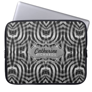 Tribal Tulips Black Silver Laptop Sleeve