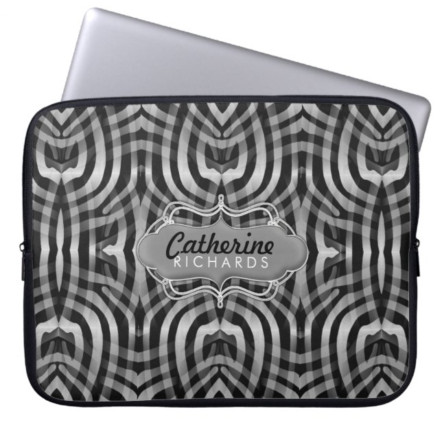 Tribal Tulips Black Silver Laptop Sleeve (Vorderseite)
