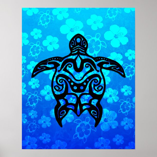 Tribal Turtle Hibiskus Poster (Vorne)