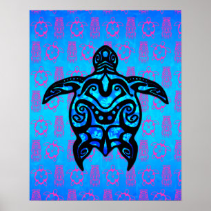 Tribal Turtle Hibiskus Poster