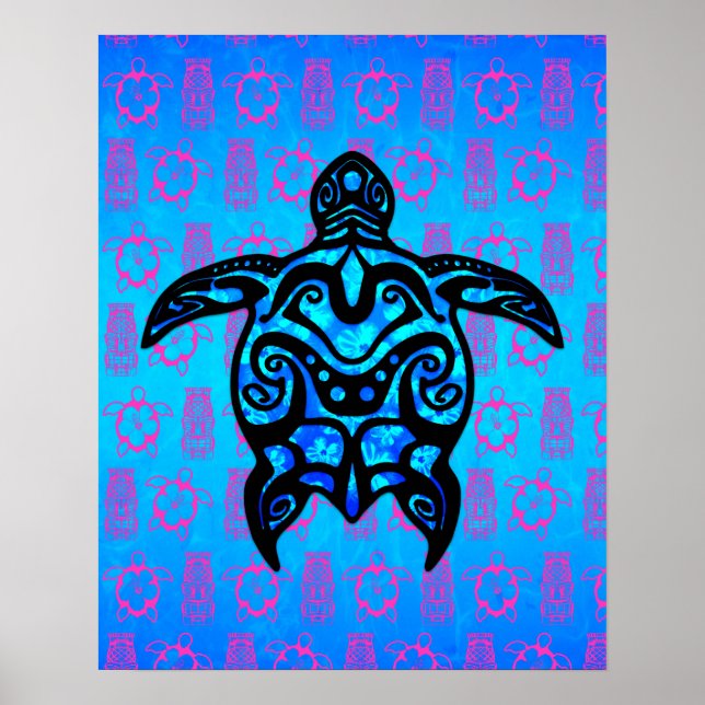 Tribal Turtle Hibiskus Poster (Vorne)