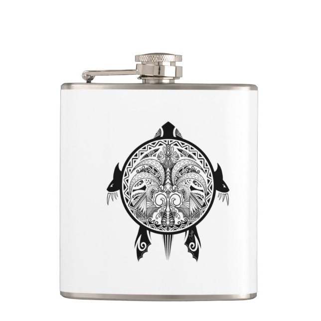 Tribal Turtle Shield Tattoo Flachmann (Vorderseite)