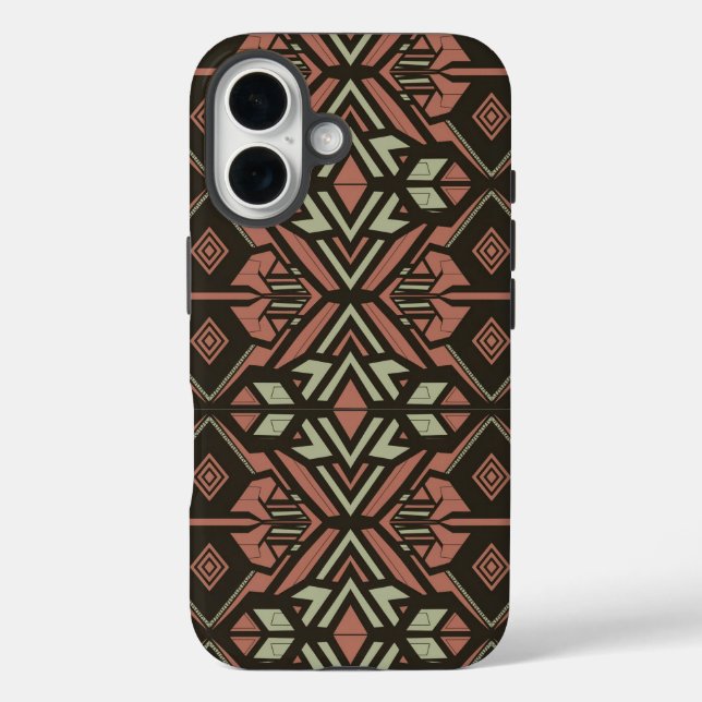 Tribal Vibes - Earthy Geometric Aztec Pattern iPhone 16 Hülle (Rückseite)