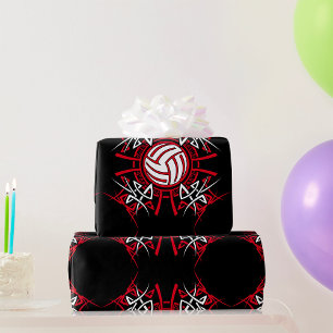 Tribal Volleyball Mandala Rot und Schwarze Sport Geschenkpapier