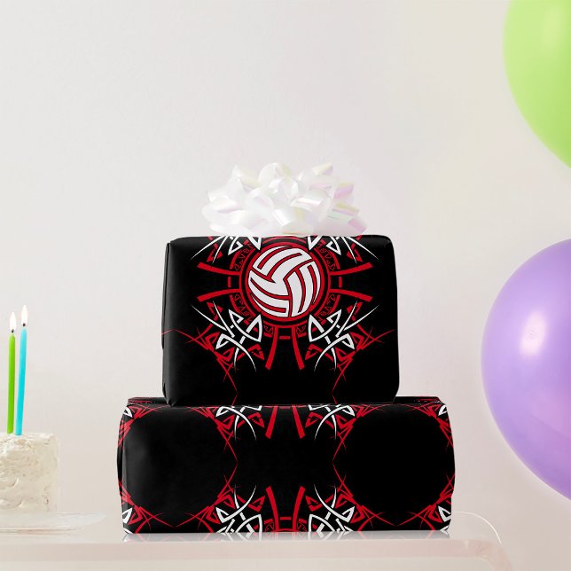 Tribal Volleyball Mandala Rot und Schwarze Sport Geschenkpapier (Von Creator hochgeladen)