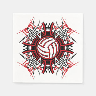 Tribal Volleyball Mandala Rot und Schwarze Sport Serviette