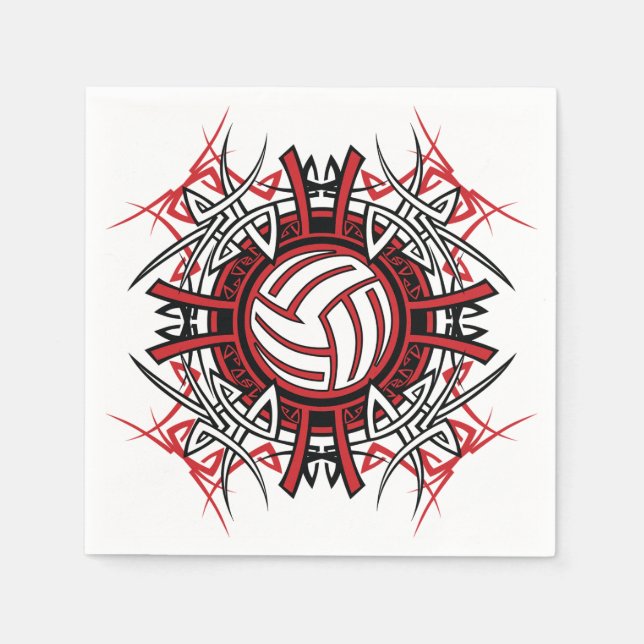 Tribal Volleyball Mandala Rot und Schwarze Sport Serviette (Vorderseite)