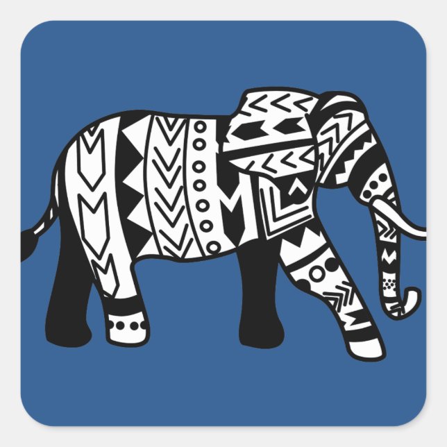 Tribal Walking Elephant Quadratischer Aufkleber (Vorderseite)