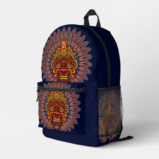 Tribal Warrior King Ritual Mask Bedruckter Rucksack (Rückseitige Ecke Rechts)