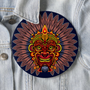 Tribal Warrior King Ritual Mask Button