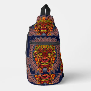 Tribal Warrior King Ritual Mask Crossbody Bag