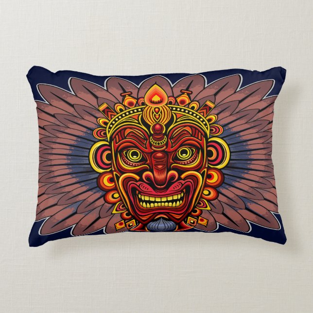 Tribal Warrior King Ritual Mask Dekokissen (Vorderseite)