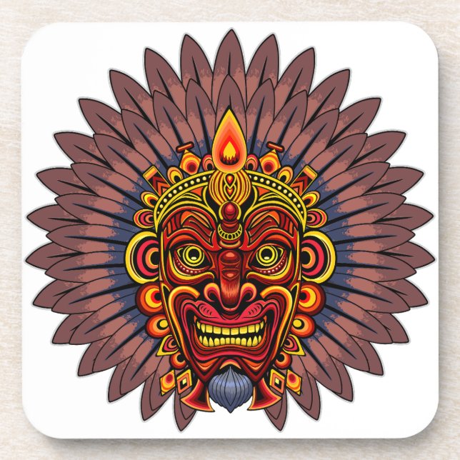 Tribal Warrior King Ritual Mask Getränkeuntersetzer (Vorderseite)