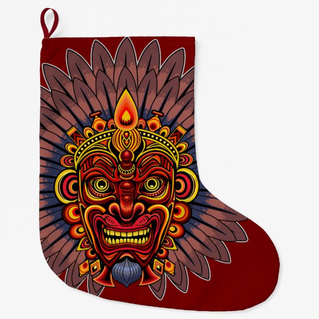 Tribal Warrior King Ritual Mask Großer Weihnachtsstrumpf (Vorderseite)
