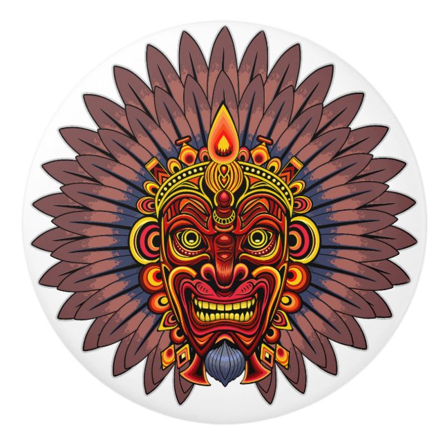 Tribal Warrior King Ritual Mask Keramikknauf (Vorderseite)