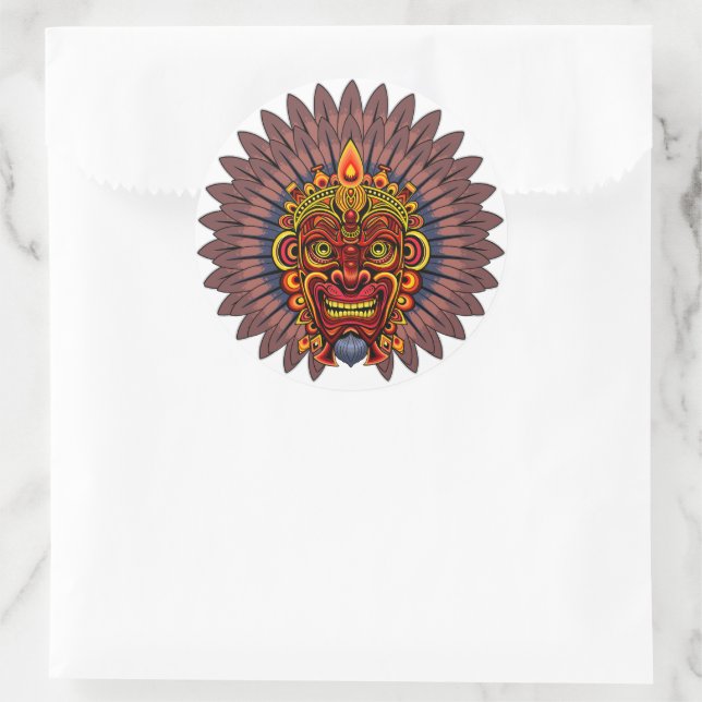 Tribal Warrior King Ritual Mask Runder Aufkleber (Tasche)
