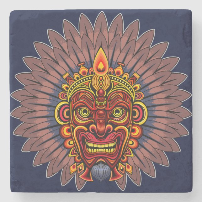 Tribal Warrior King Ritual Mask Steinuntersetzer (Vorderseite)