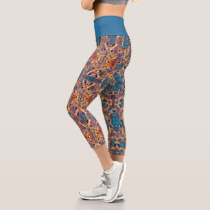 Tribal-Western Hippie Lila Gelbes Blaues Muster Capri Leggings