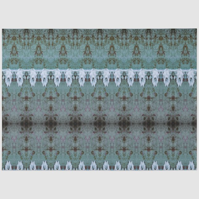 Tribal Western Muster Aquamarin White Bull Kuh Sku Seidenpapier (Vorderseite)