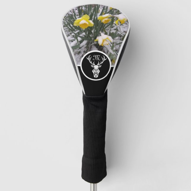Tribal White Buck Silhouette Monogram w Foto Golf Headcover (Vorderseite)