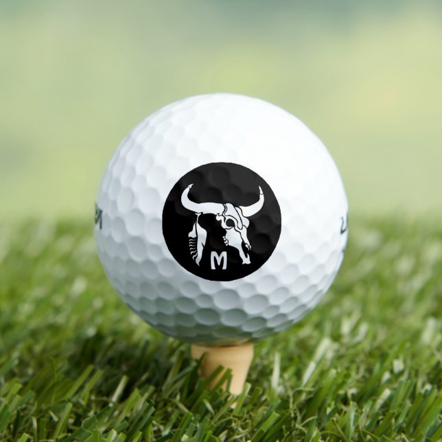Tribal White Longhorn Bull Skull w White Fether Golfball (Insitu T-Shirt)