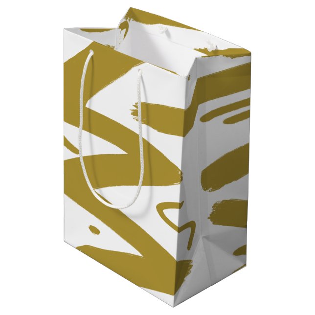 Tribal White und Gold Mittlere Geschenktüte (Rückseite Schrägansicht)