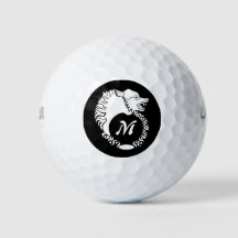 Tribal White Wolf Head Silhouette Laurel Monogram