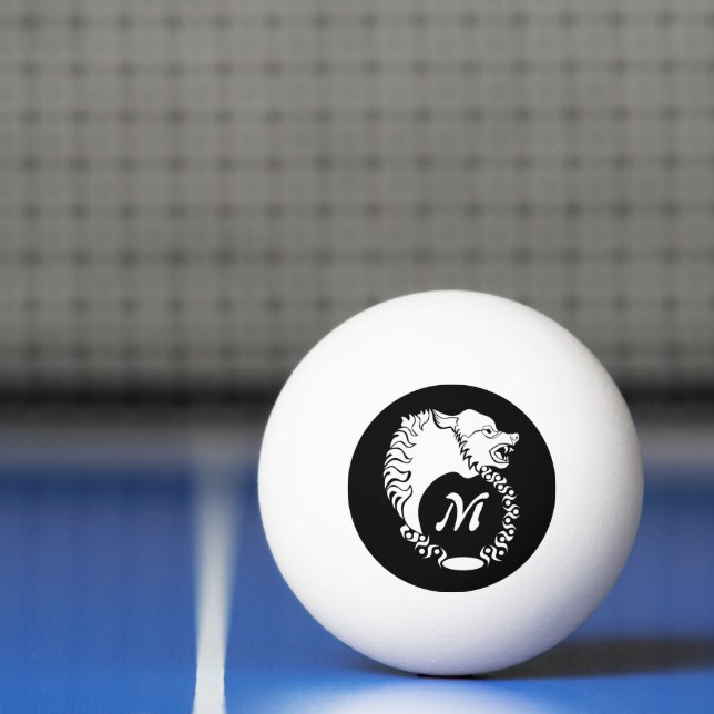 Tribal White Wolf Head Silhouette Laurel Monogram Tischtennisball (Netto)