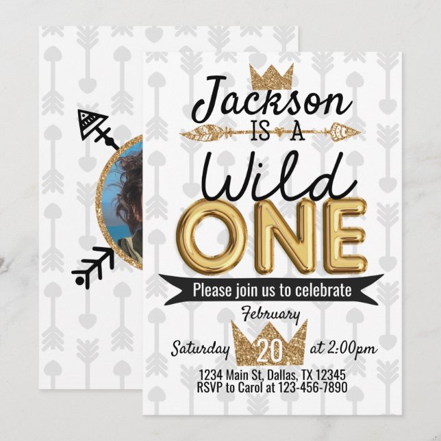 Tribal Wild One Birthday Party Einladung Krone (Vorne/Hinten)