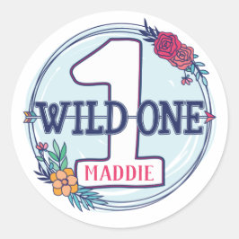 Tribal Wild One Personalisiert erster Geburtstag Runder Aufkleber