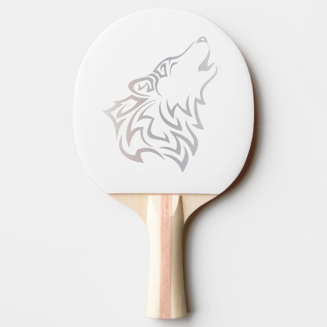 Tribal Wolf Animal Beige White Tischtennis Schläger (Rückseite)