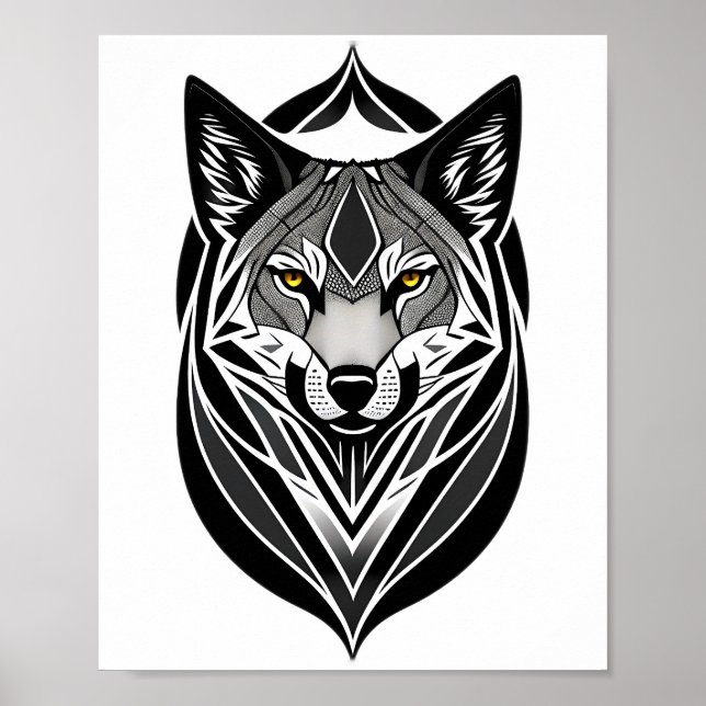 Tribal Wolf Face Design Poster (Vorne)
