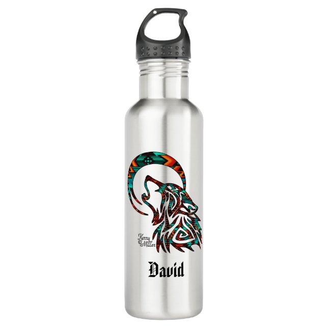 Tribal Wolf Howling Stainless Steel Water Flasche Edelstahlflasche (Vorderseite)