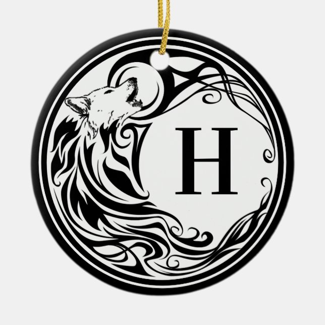 Tribal Wolf Monogram Keramik Ornament (Vorne)