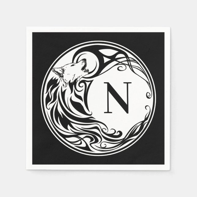Tribal Wolf Monogram Serviette (Vorderseite)