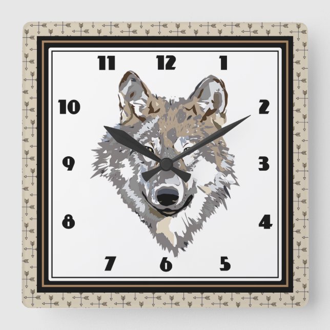 Tribal Wolf Quadratische Wanduhr (Vorderseite)