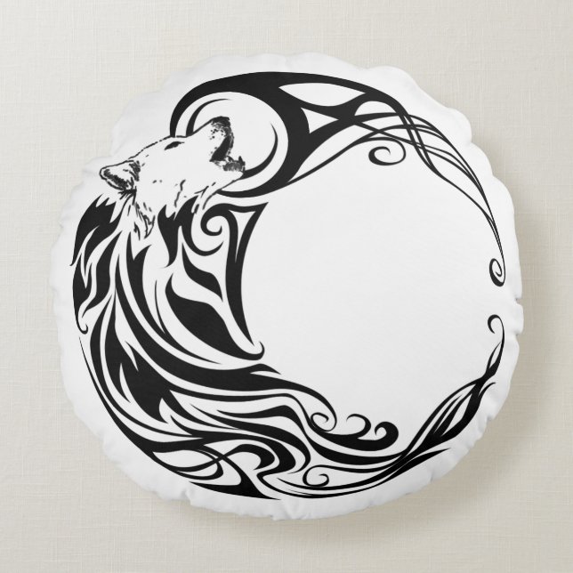 Tribal Wolf Rundes Kissen (Vorderseite)