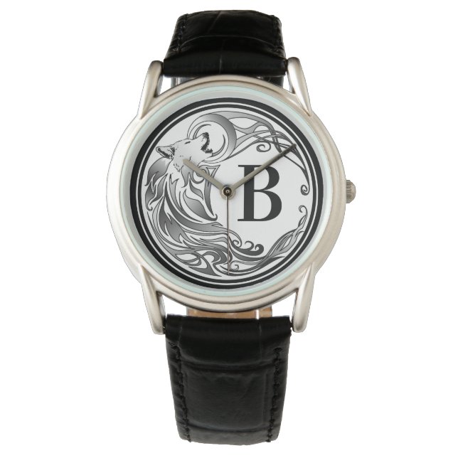 Tribal Wolf - Schattenmonogramm Armbanduhr (Vorderseite)