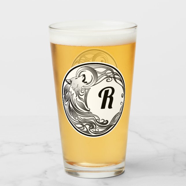 Tribal Wolf - Schattenmonogramm Glas (Vorne (Gefüllt))