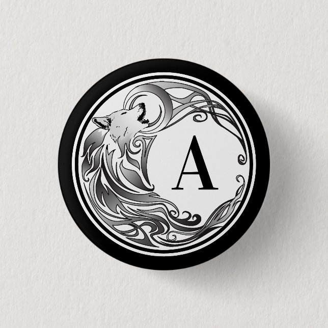 Tribal Wolf - Schattiertes Monogramm Button (Vorderseite)