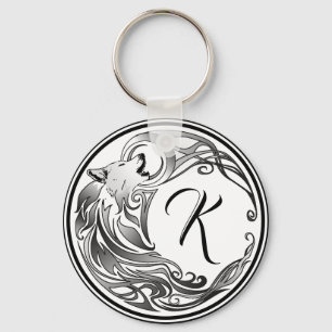 Tribal Wolf Schattiertes Monogramm Schlüsselanhänger