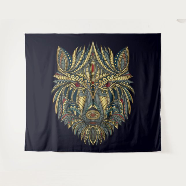 Tribal Wolf Wandteppich (Vorderseite (Horizontal))