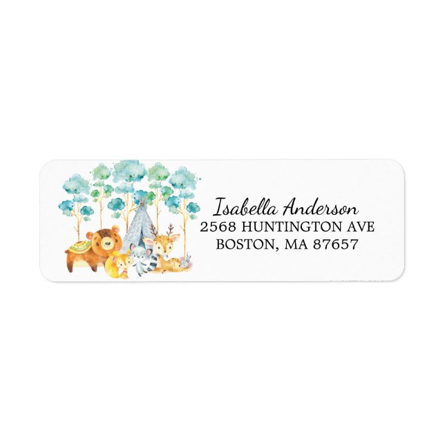 Tribal Woodland Animals Baby-Dusche-Adressetikett (Vorne)