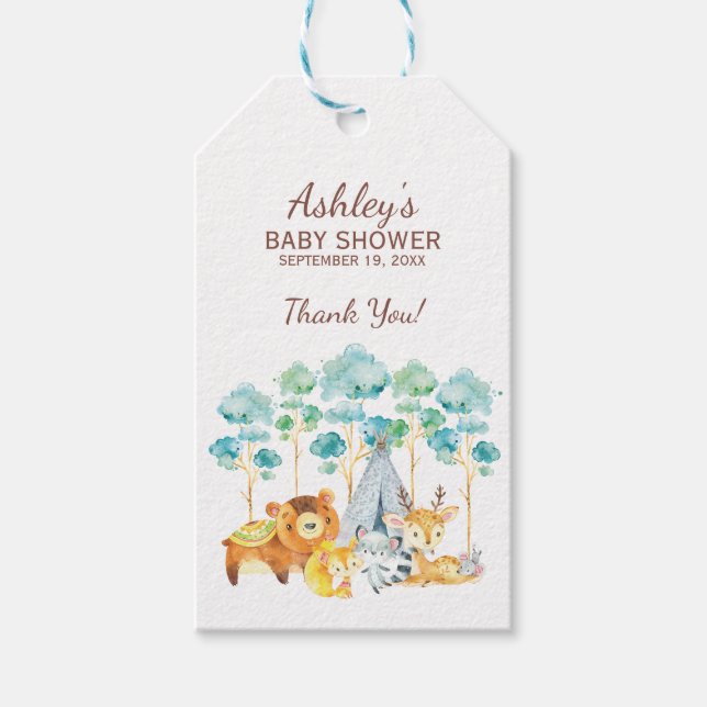 Tribal Woodland Animals Baby Dusche Gefallen Gesch Geschenkanhänger (Vorderseite)