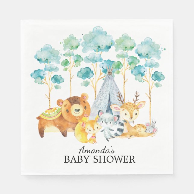Tribal Woodland Animals Baby Showpapier Napkins Serviette (Vorderseite)