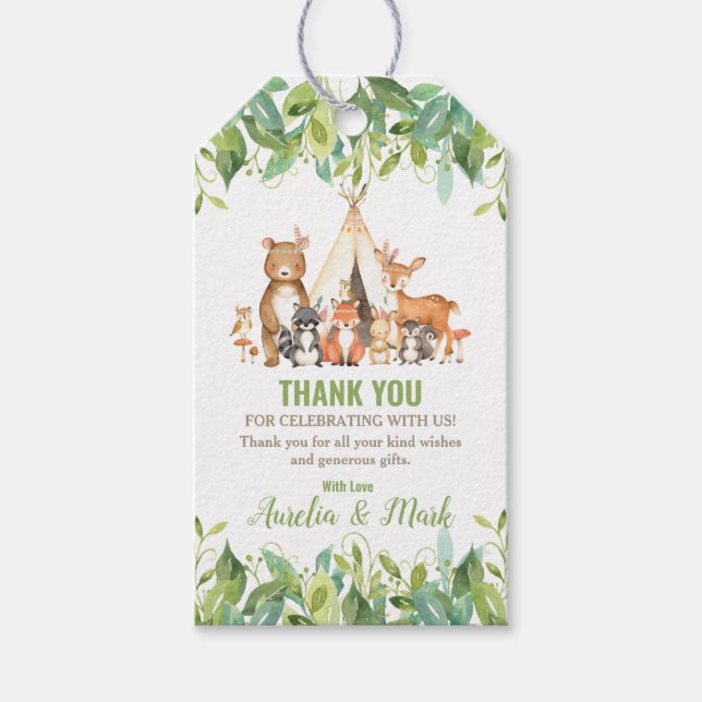 Tribal Woodland Animals Baby Showwald Gefallen Geschenkanhänger (Vorderseite)