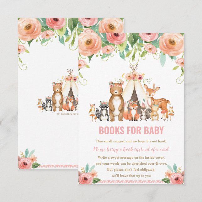 Tribal Woodland Animals Blumenbücher für Kinderkar Einladung (Vorne/Hinten)