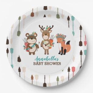 Tribal Woodland Animals Boho Arrow Paper Plate Pappteller